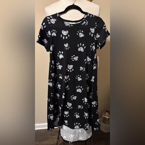 LuLaRoe Carl Swing Black Dress with White Paw Prints Size Small
